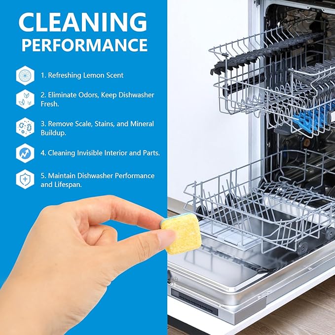 Broom and Dustpan Combo Set (Pink Gray)+24-Count Dishwasher Cleaner Tablets, Deep Cleaning and Descaling Formula, Removes Odors, Scale, and Hard Water Residue, Maintains Dishwasher