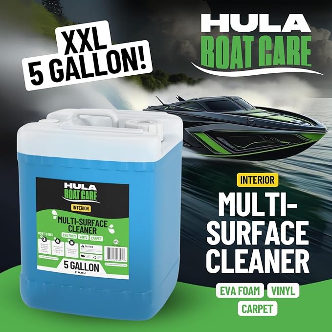 Hula Multi-Surface Cleaner — Vinyl, EVA Foam and Carpet, 5 Gallon — Bulk Marine Interior Cleaner for Detailers and Fleets, Biodegradable, Made in USA
