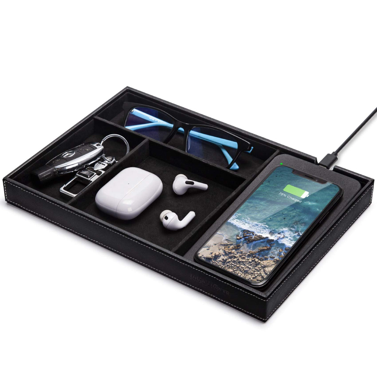 Valet Tray, Built in Wireless Charging Pad, Nightstand Organizer - Image 1