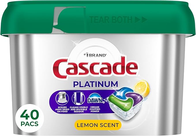 Cascade Platinum Dishwasher Pods, Dishwasher Detergent, Dish Detergent Soap, Lemon, 40 Count