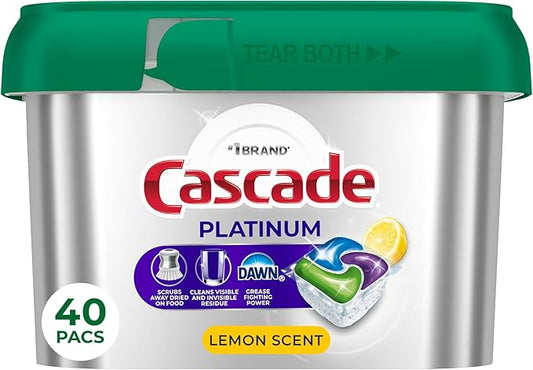 Cascade Platinum Dishwasher Pods, Dishwasher Detergent, Dish Detergent Soap, Lemon, 40 Count