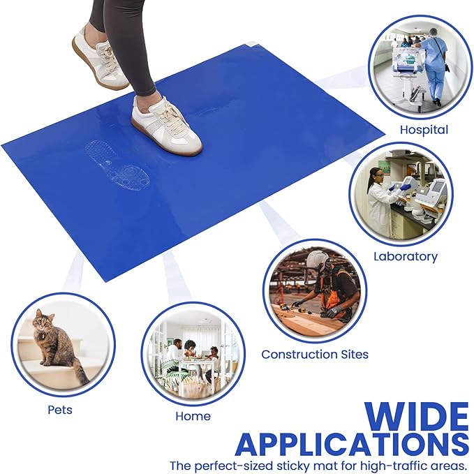 CALPALMY 300 Sheets 24" x 36" Adhesive Mats - Sticky Mat for Laboratories, Homes, Construction Sites, and More - Remove Dust and Dirt from Shoes and Equipment Wheels -Blue