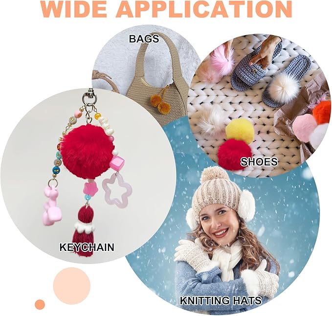 uxcell 2.8 Inch Faux Fur Pom Pom Balls, 10 Pcs Watermelon Red Fluffy Soft Faux Fur Pom Poms for Hats with Elastic Loop for DIY Knitting Hats Keychain Scarves Gloves Bags Shoes Accessories