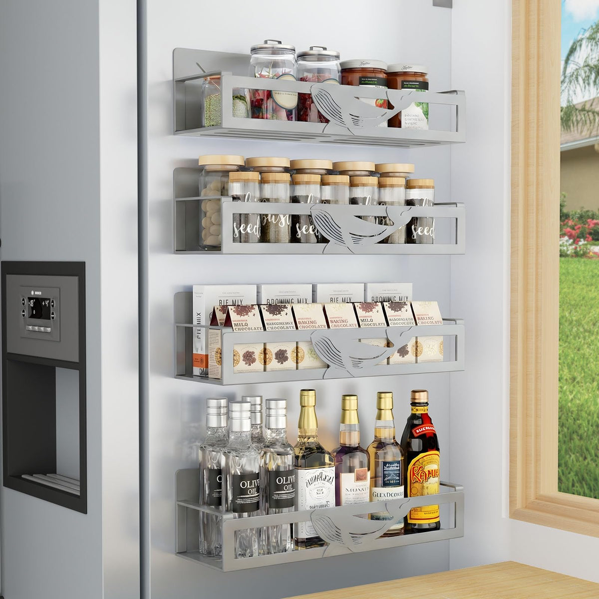 Magnetic Spice Rack for Refrigerator, 4 Pack Metal - Image 1