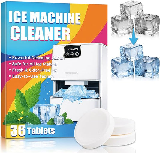 Ice Maker Cleaner Tablets, 36Pcs Ice Machine Cleaner and Descaler, Nickel Safe, Works with Most Countertop, Portable and Commercial Ice Machines, Removes Hard Water and Limescale for Clear