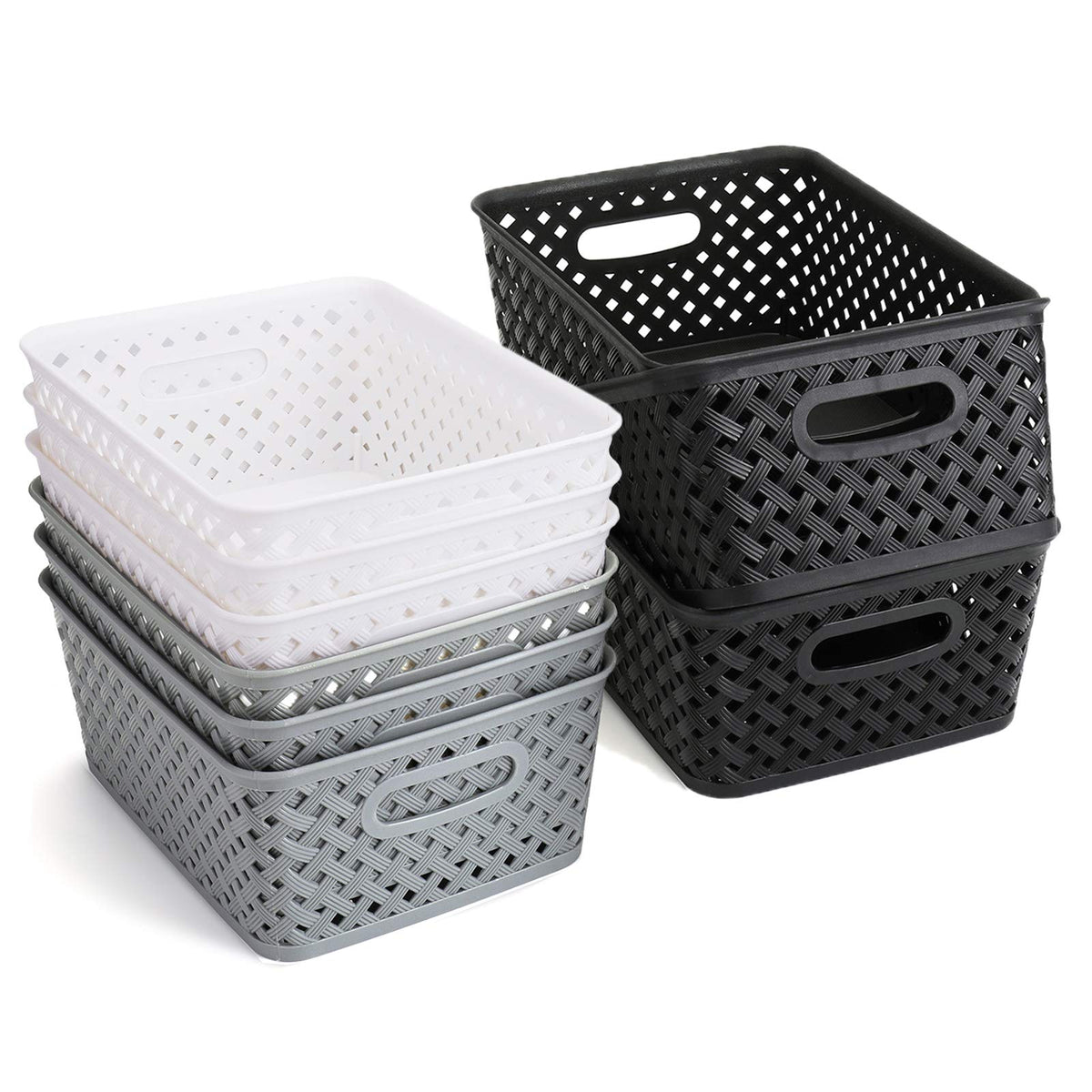 Bekith 9 Pack Plastic Storage Basket, Organizer Tote Bin - Image 1