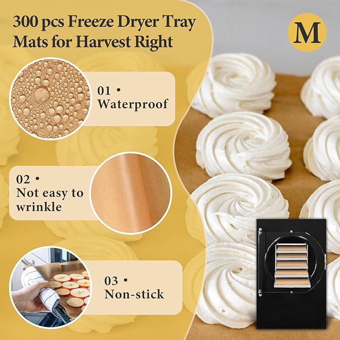 300 PCS Freeze Dryer Tray Mats for Harvest Right Dryer - Freeze Dryer Parchment Paper Set for Medium Trays - Non-Stick Baking Mats One-Off Parchment Paper Harvest Right Accessories (17" x 6.8")