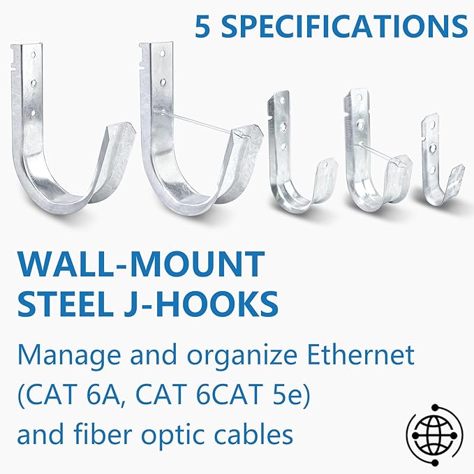 SIHAI (50 Packs 3/4” Inch J-Hooks, UL Certified Heavy-Duty Cable Support Hooks for Hanging CAT6/6A, Fiber Cable Management and Low Voltage Wiring