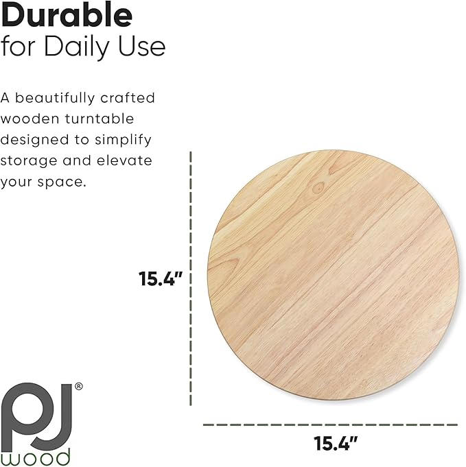 PJ Wood Lazy Susan Wooden Turntable Organizer for Kitchen Pantry Cabinet Storage Rack Tray 15.3 Inch, Natural – Rotating Countertop Board