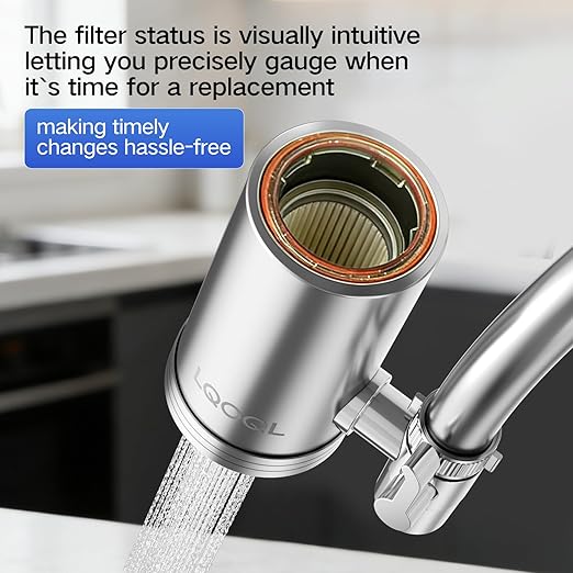 Water Filter for Sink Faucet, 304 Stainless Steel Water Purifier for Kitchen Sink, Reduces PFAS, Lead, Chlorine & Microplastics, 350 Gallons Long-Lasting for Kitchen & Bathroom, 2 Filters