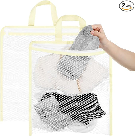 2 Pcs Hanging Laundry Bag Small Mesh Laundry Bag for Washing Machine Wash Bags for Clothes Delicates Lingerie Socks with Zipper, 12.99 X 11.42in