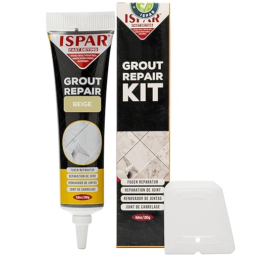 Ispar Tile Grout Repair Kit – Beige Grout Filler 8.8 oz, Ready-to-Use Caulk for Bathroom, Shower & Floor Tile Joints – Quick-Dry Grout Sealer with Spatula