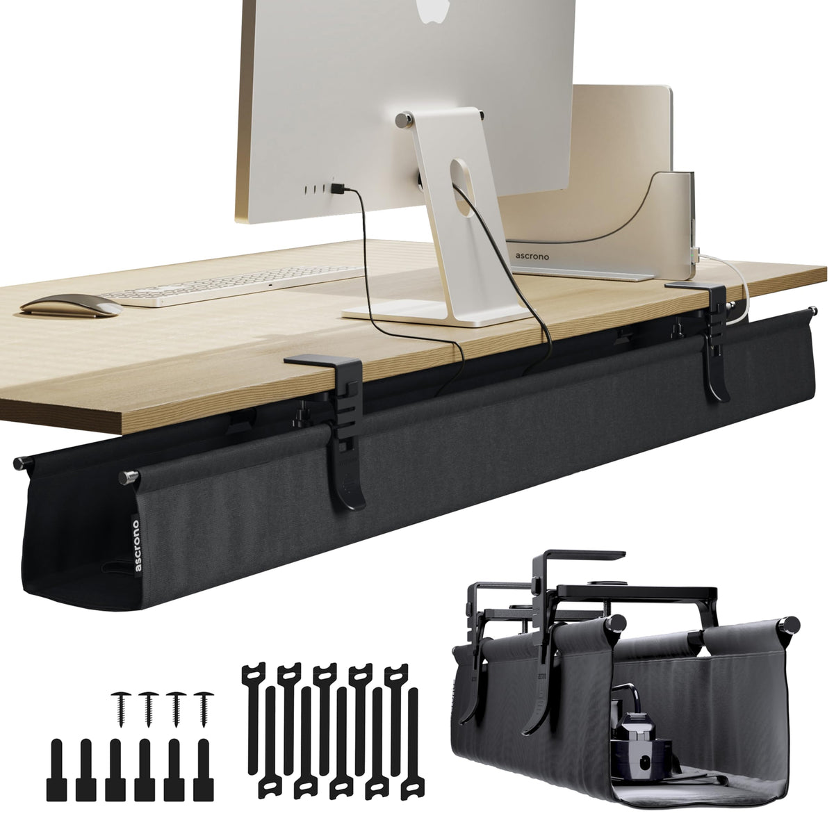 Ascrono Original Under Desk Cable Management Tray, Black, 53.9" - Image 1