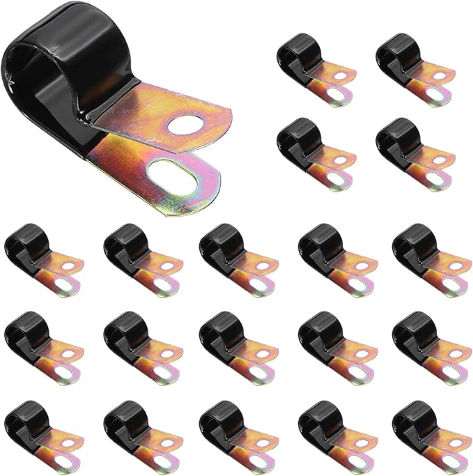 PATIKIL 5/8 Inch Vinyl Coated Cable Clamps, 50 Pack Galvanized Steel Metal Cable Clips Rubber Cushion Insulated Pipe Clamps for Tube Lines Cord Wire Management, Black