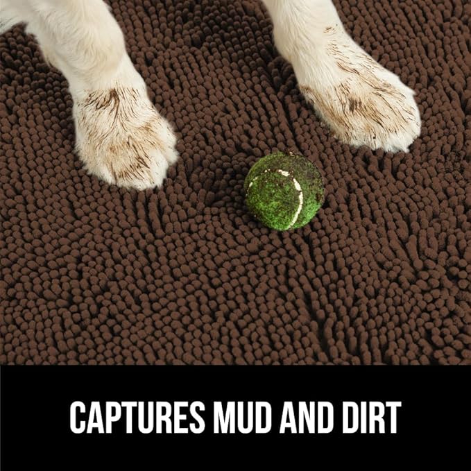GORILLA GRIP SoakSTOPPER Dog Door Mat, Machine Washable Rug Absorbent Doormat Captures Moisture Mud Dirt, Quick Dry Soft Chenille Entryway Rugs Indoor Entrance Mats for Dog Paws, 24x17 Brown