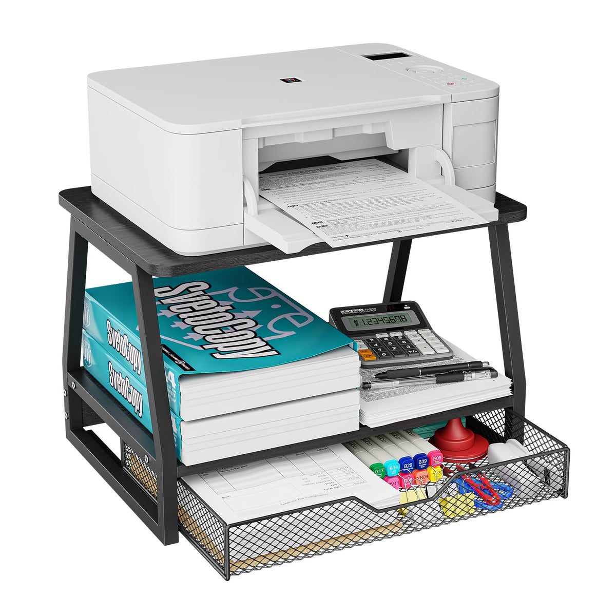 2-Tier Printer Stand with Storage, Desktop Organizer - Image 1