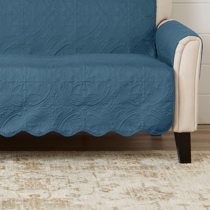 Great Bay Home Reversible Chair Cover - Washable Slipcover Furniture Protector with Elastic Straps - Furniture Cover for Dogs, Kids, and Pets - Quilted & Stitched Detail (Chair, Smoke Blue/Ivory)