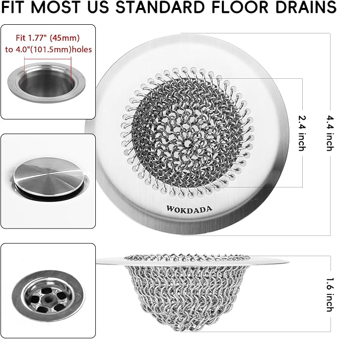 Bathtub Drain Hair Catcher, Fast Drainage Shower Drain Hair Catcher, Reversible 304 Stainless Steel Drain Protector for Pop-Up and Regular Drains of Bathroom(Patented Product)