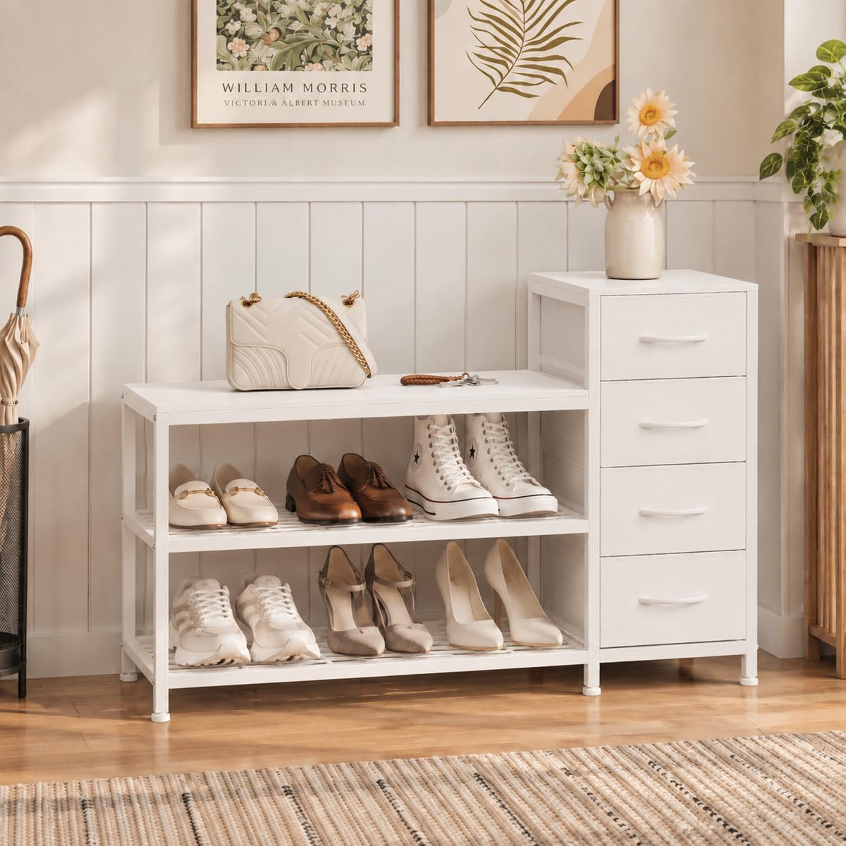 EXOTICA Industrial Shoe Storage Bench with 4 Drawers | All Products - Image 1
