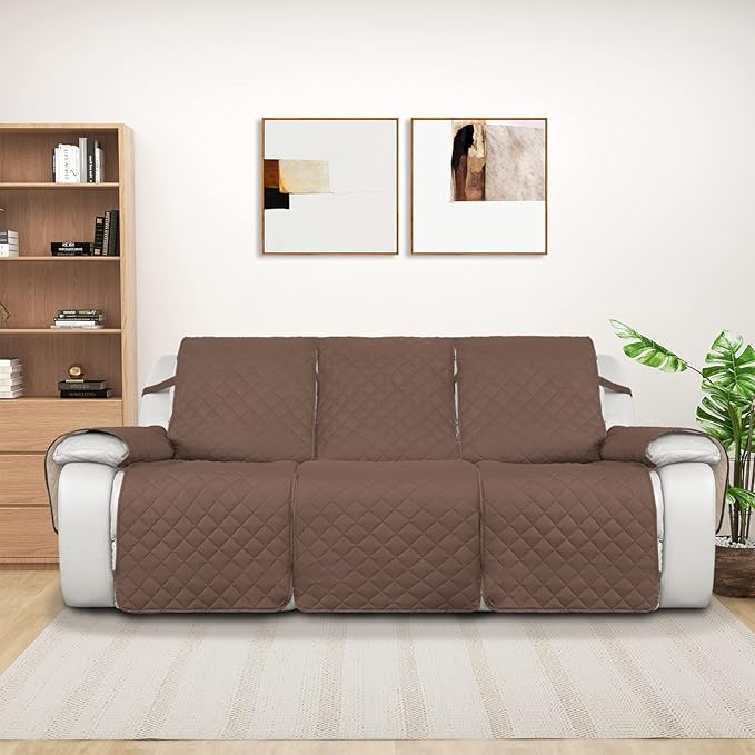 PureFit Water Resistant Reversible Sofa Covers for Reclining Sofa 3 Seat - Non Slip Split Recliner Couch Cover for 3 Cushion Couch, Washable Furniture Protector for Kids, Dogs (3 Seat, Brown/Beige)