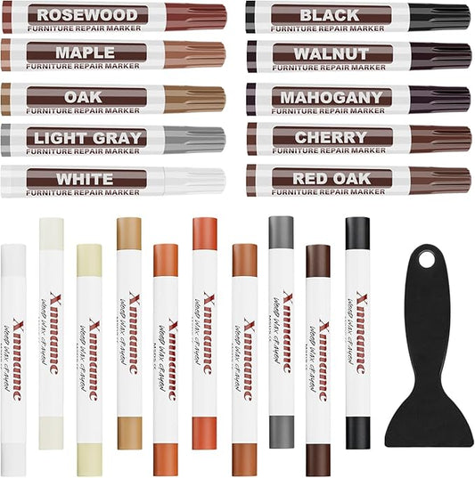 Wood Filler Sticks Set of 21 - Furniture Repair Kit for Scratches, Cracks, Nail Holes and Scuffs, Wood Wax Crayons Furniture Markers for Repairing Furniture, Floors, Tables, Cabinets, Doors and Desks