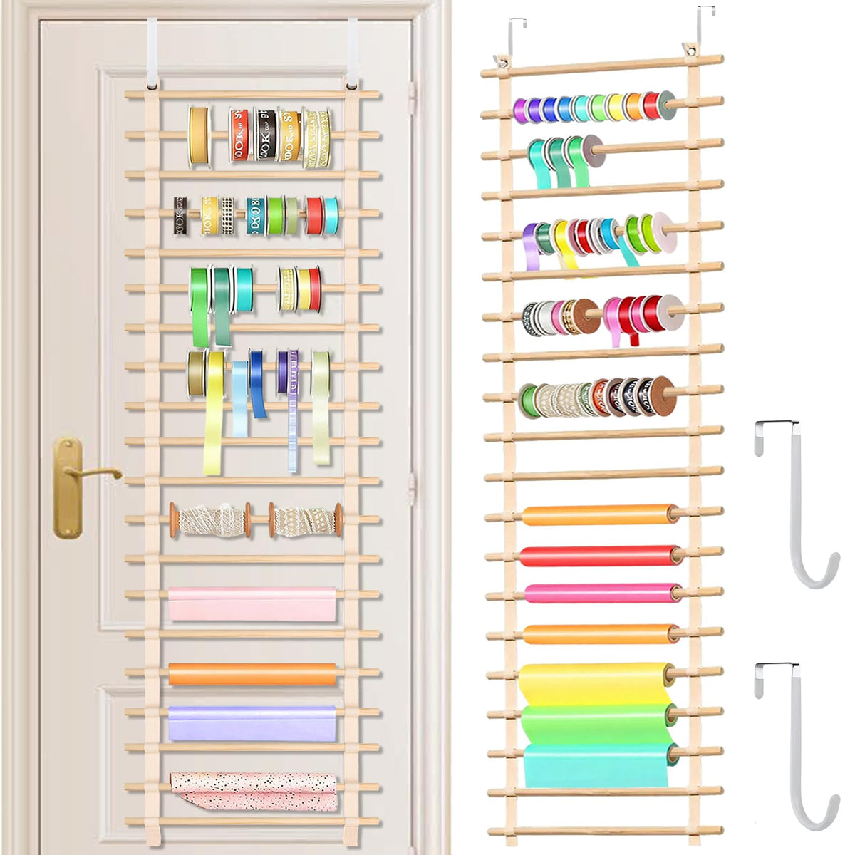Over The Door Ribbon Organizer ：20 Tier Ribbon Holder Rack - Image 1