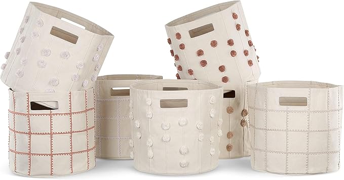 MakeMake Organics Storage Bins for Kids Nursery Bin Organizer (13"x12") Laundry Basket for Closet, Decorative Floor Storage Basket Canvas Fabric Storage Basket (Mesh - Ivory)