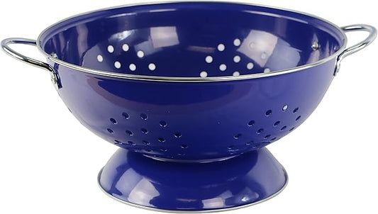 Reston Lloyd Calypso Basics Extra Large Enameled Colander with Solid Base, Strainer Basket with Handles, for Pasta, Berries, Vegetables, Fruit, Indigo, 7 Quart (224oz/ 6.6 L)