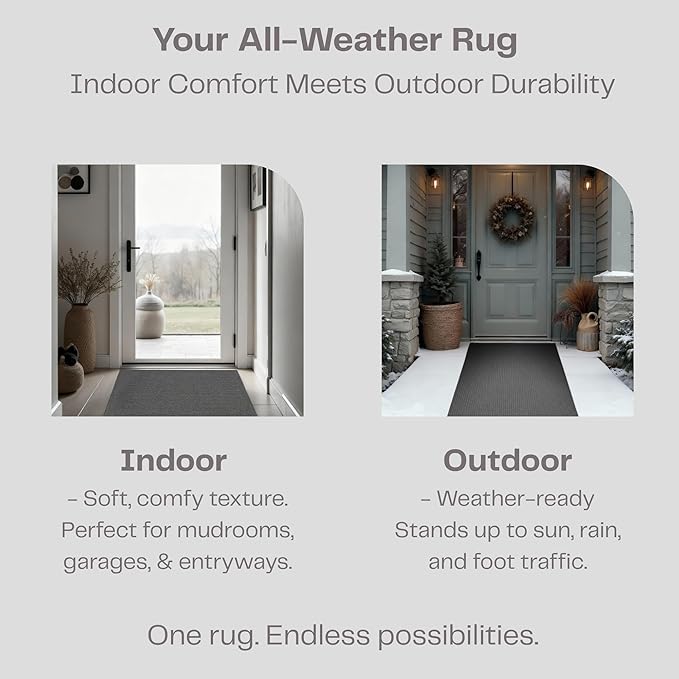 iCustomRug Ribbed Hallway Runner – 3'x10' Brown, Indoor/Outdoor, Non-Slip TPR Rubber Backing, Low-Profile All-Weather Carpet, Non-Shedding & Easy Care, Utility Rug Ideal for High Traffic Areas