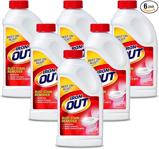 Iron OUT Powder Rust Stain Remover, Remove and Prevent Rust Stains in Bathrooms, Kitchens, Appliances, Laundry, and Outdoors, 1 Pound 12 Ounce, Pack of 6