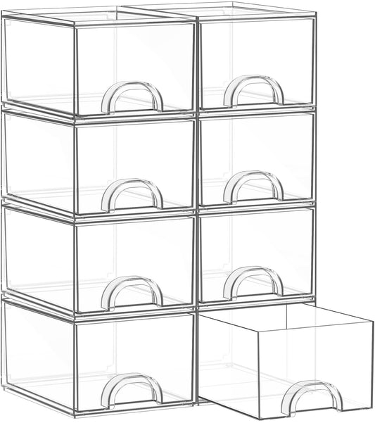 8-Pack Small Clear Stackable Storage Drawers - Image 1