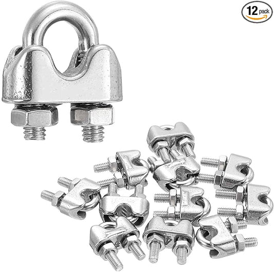 MECCANIXITY 12Pcs Wire Rope Cable Clip Clamps 5/32 Inch M4 Small 304 Stainless Steel U Bolt Saddle Fasteners Hardware for Secure Rigging Marine Guy Line Fence Clothesline, Silver