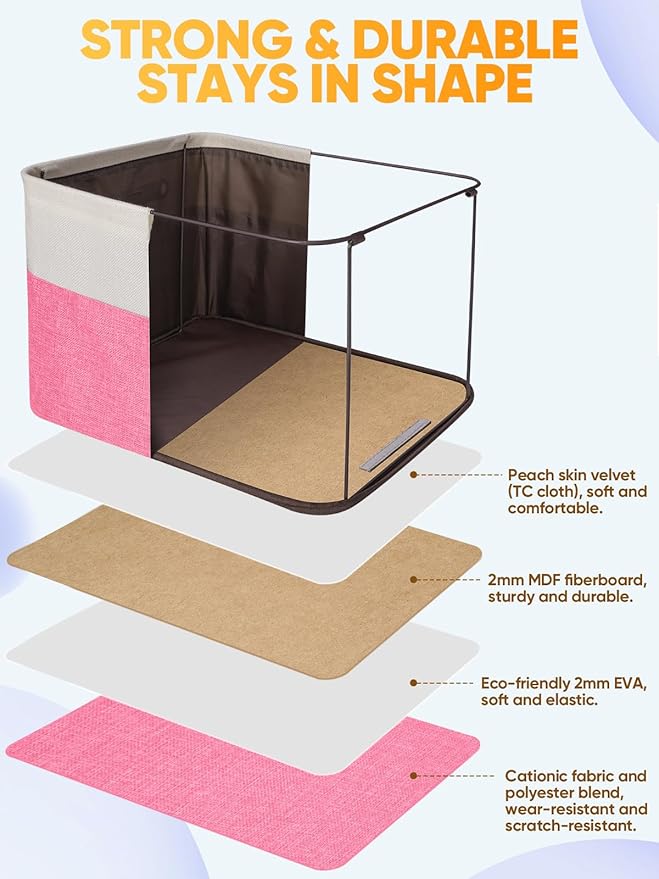 BALEINE 3 Pack Fabric Closet Storage Bins for Shelves, Linen Closet Organizers and Storage, Decorative Baskets for Organizing, Shelf, Clothes, Home, Office (Pink, 14''x10''x8.5')