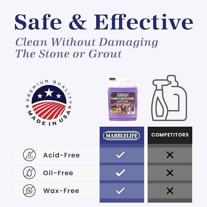 Marblelife Granite & Quartz Cleaner, Safe & Powerful Granite Countertop Cleaner, Oil & Wax Free Quartz Countertop, Effective Stone Care & Cleaning, Ready-To-Use Refill Gallon