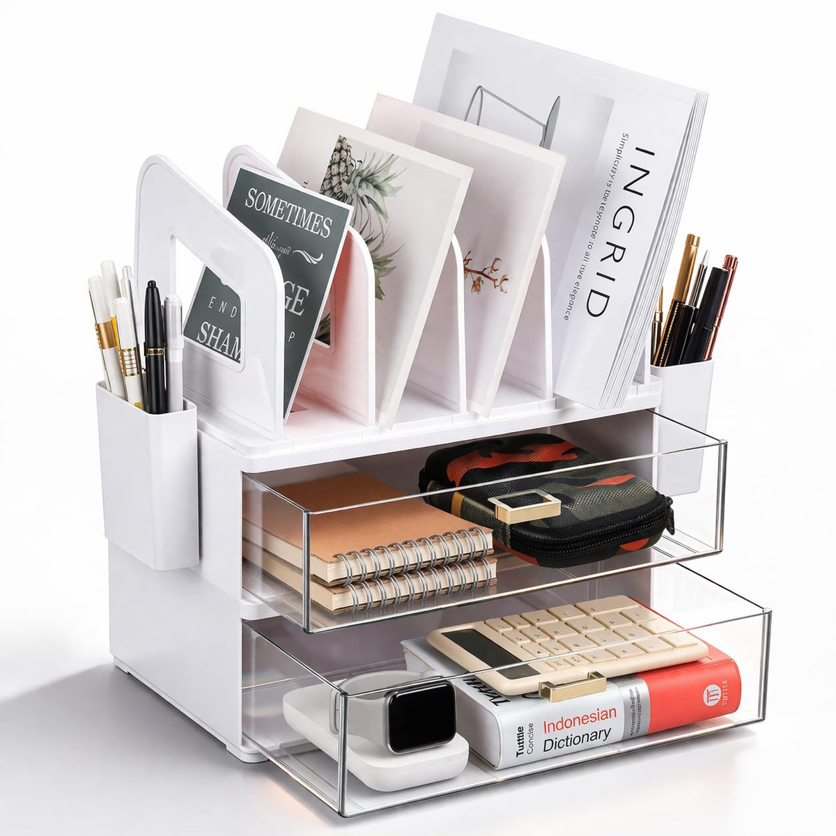 LALOBLUE Acrylic Desk Organizer with Drawer and Vertical File - Image 1