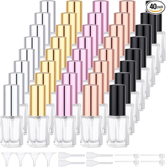 Segbeauty 40pcs 0.1oz Mini Spray Bottle Empty, Perfume Travel Refillable Atomizer Sprayer, Bulk Perfume Atomizer with Transfer Tool, 3ml Small Fine Mist Travel Cologne Sprayer Bottle Fragrance
