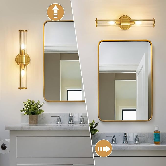 Gold Wall Sconce Light Fixture - Bathroom Sconce Indoor Industrial Wall Sconce Vanity Light Wall Light Up and Down Wall Mount Lamp for Bathroom Bedroom(Without Bulb)