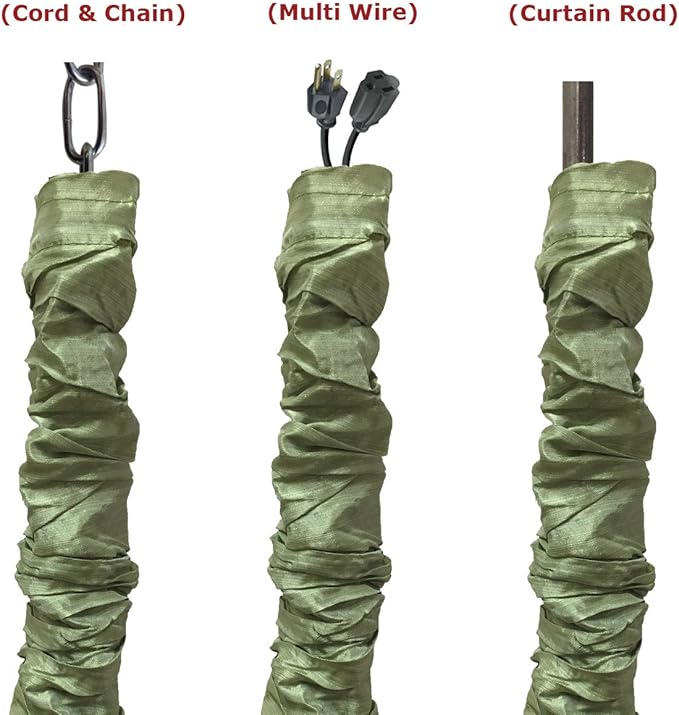 Royal Designs, Inc. Cord & Chain Cover 4 ft Silk Type Fabric, Chandelier Pendant Lighting Chain & Cable Management, Touch Fastener, Pear Green - 2 Pack
