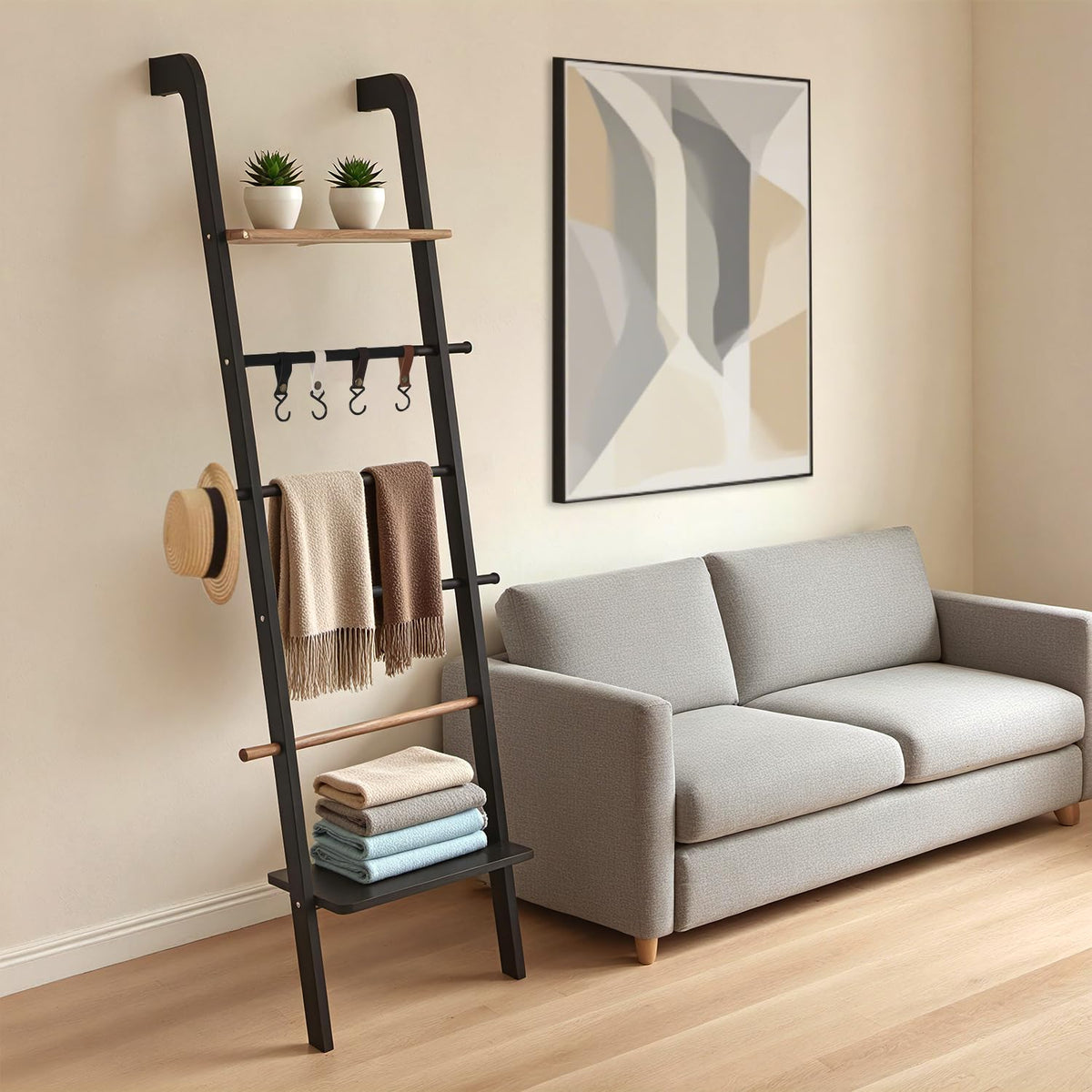 Wooden Ladder with Shelf for Decor, 6-Tier Decor Ladder - Image 1