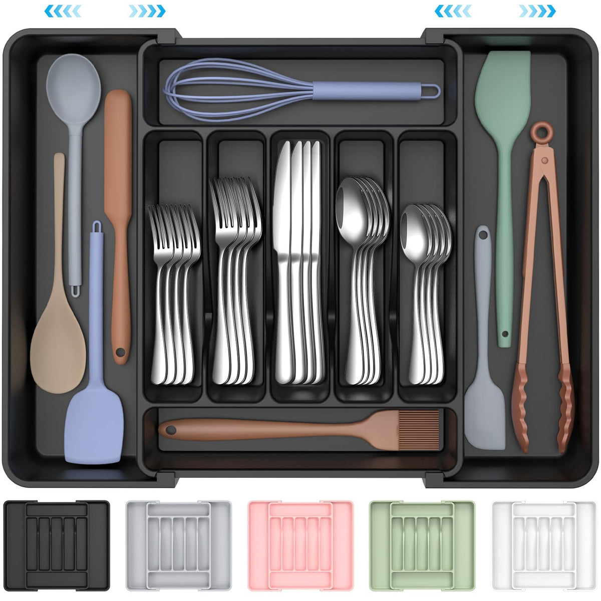 ukeetap Extra Large Expandable Silverware Organizer, Flatware - Image 1