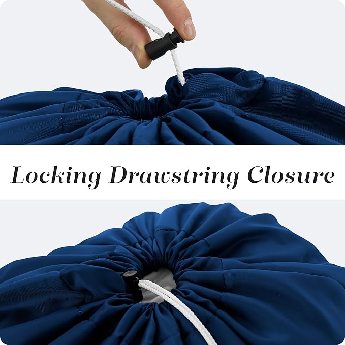 Nylon XL Laundry Bag - Locking Drawstring Closure, Machine Washable, These Large Bags Will Fit a Laundry Basket and Strong Enough to Carry up to Two Loads of Clothes (Navy Blue | 22" x 32")