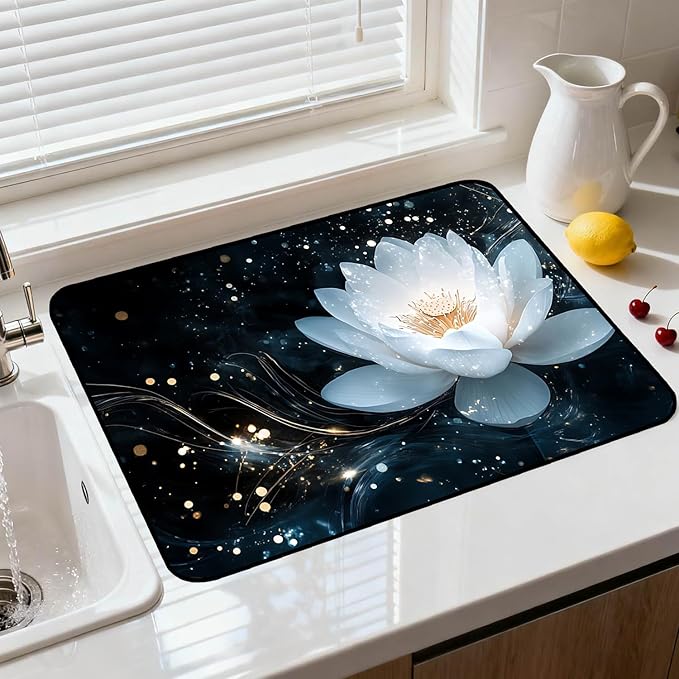 Glass Stove Top Covers for Electric Stove, Heat Resistant Counter Protector Mat, Non Slip Waterproof Surface Cover for Kitchen Counter and Cooktop (Night Lotus, 28"L x 20"W)