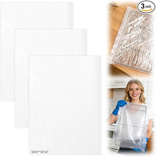 XANGNIER 3 Pack No Scrub Oven Rack Cleaning Bags with Side Zipper Opening,27.8 * 19.5 in,No Cleaner Included, Reusable Leakproof Soaking Cleaner Bags for Removable Metal Rack,BBQ Grills,Grill Grate
