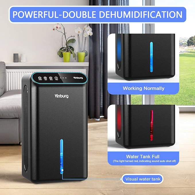 Dehumidifier for Basement (85 OZ, 800 sq ft) Quiet Dehumidifiers for Home, Auto Shut-Off, Sleep Mode, 3 Gear Timer(8H,16H,24H), Small Dehumidifier for Bedroom, Bathroom with Drain Hose (Deep Black)