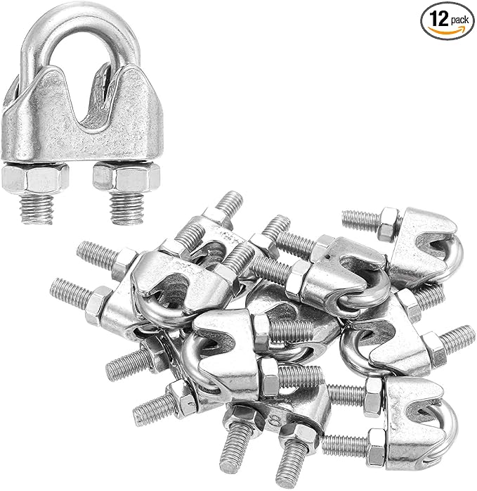 MECCANIXITY 12Pcs Wire Rope Cable Clip Clamps 5/16 Inch M8 Small 304 Stainless Steel U Bolt Saddle Fasteners Hardware for Secure Rigging Marine Guy Line Fence Clothesline, Silver