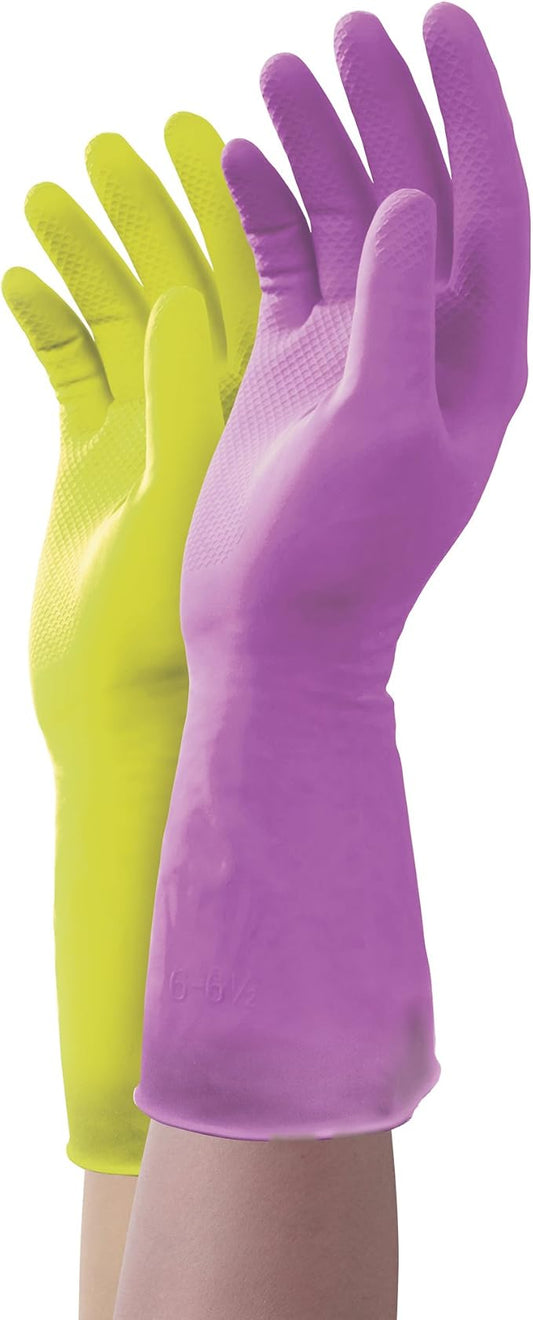Mr. Clean Duet Reusable Latex Cleaning Gloves with Non-Slip Grip, 2 Pair, Small