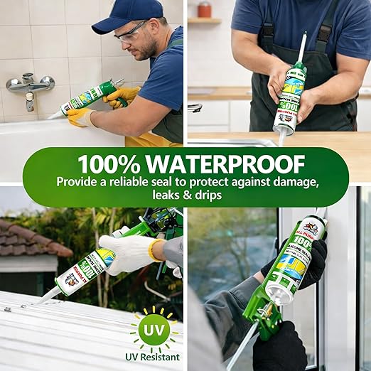 Silicone Caulk,10 fl oz Cartridge,12 Pack,Clear,100% Silicone Sealant Waterproof,Shrink & Crack Proof,Adhesive Sealant for Kitchen and Bathroom, Shower,Toilet, Sink, Window and Door
