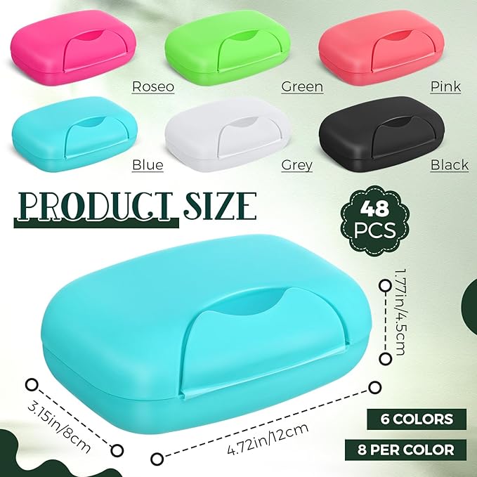 Nuogo 48 Pcs Soap Box Holder Bulk Portable Travel Soap Dish Case Plastic Leakproof Container for Home Bathroom Outdoor Camping Hiking Vacation Gym Shower
