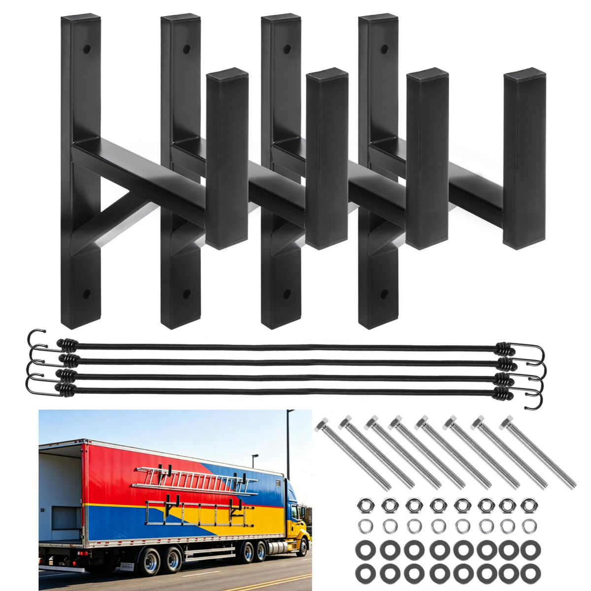 4 Pack Trailer Ladder Rack, Steel Side Mount with Straps - Image 1