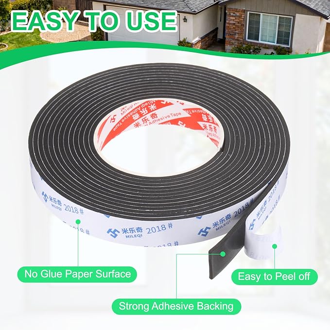 PATIKIL 4Roll Sponge Rubber Foam Tape, 63/64" W x 1/8" t x 16.4ft l Self-Adhesive Foam Insulation Tape Weather Stripping for Window Door Soundproofing Weatherstrip AC Seal Strip, Black
